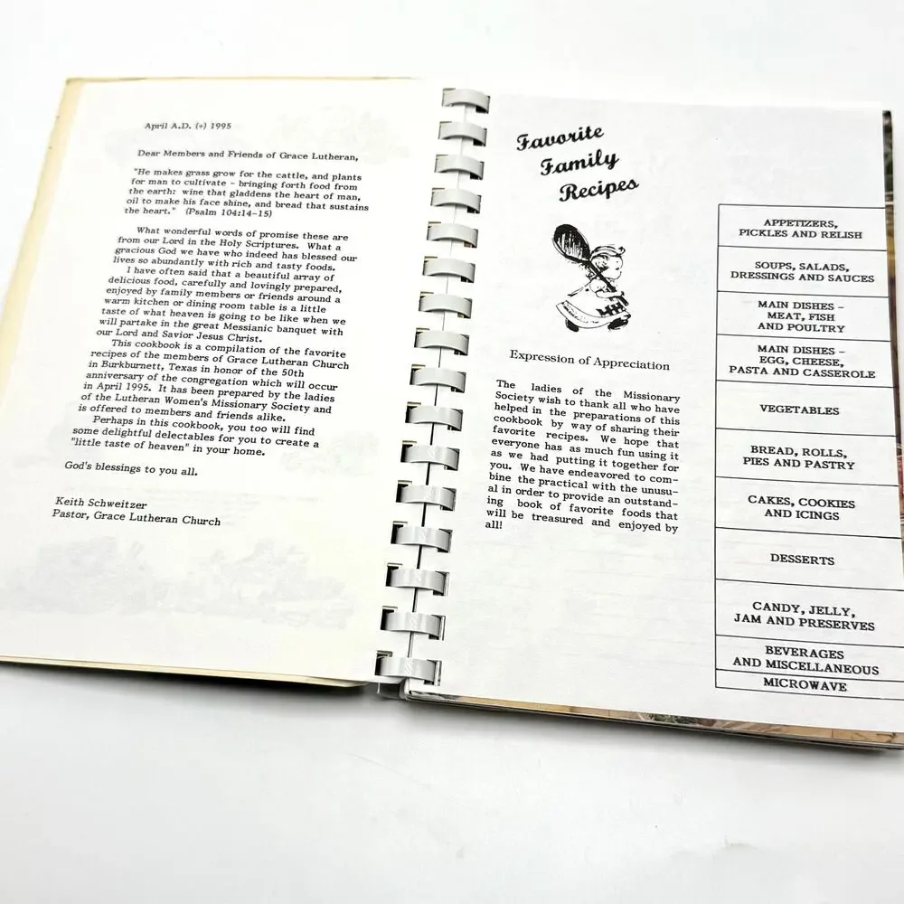 Burkburnett Texas Grace Lutheran Church Cookbook Local Recipes Vintage 90s 1995